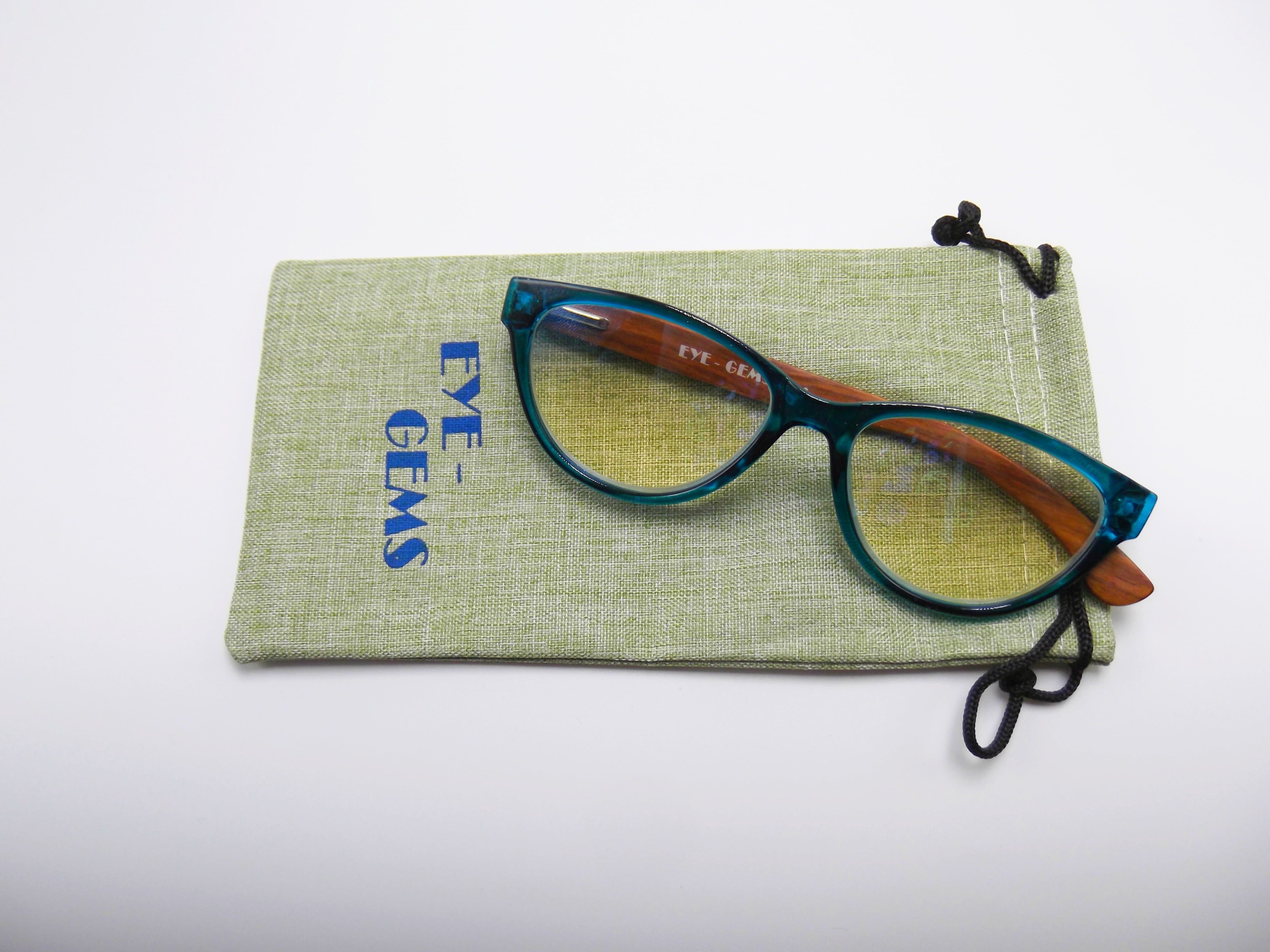 EYEGEMS Brand Blue Light Blocking Computer Reading Women Glasses +3.00 Eco Friendly Sustainable  Ladies Walnut Wood  Teal 3461
