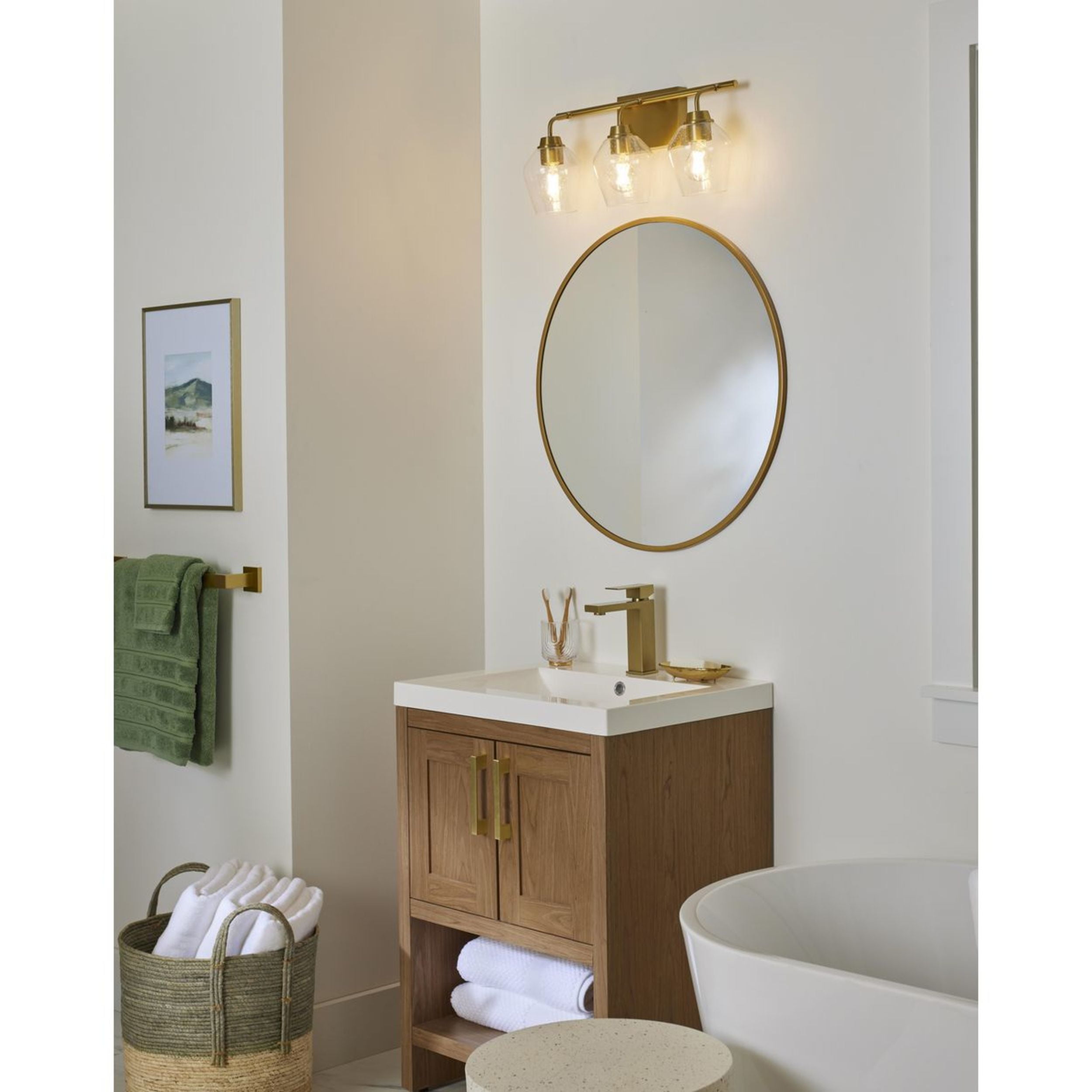 New Avec Adalyn Collection Farmhouse 3-Light Champagne Bronze Vanity Light with Clear Glass Shades