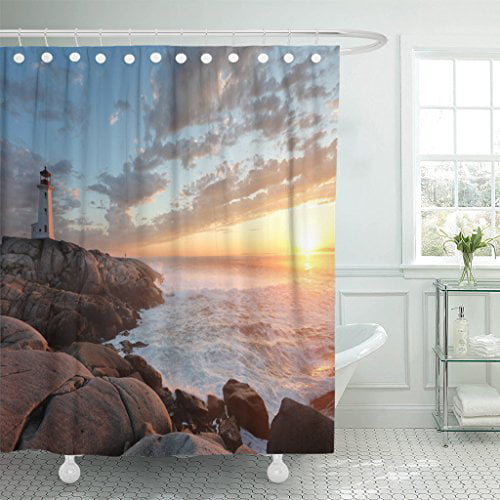 Details about   Ocean Sunrise View Waterproof & 12 Hooks 71" Fabric Shower Curtain Bathroom Mat 