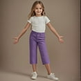 thumbnail image 6 of Fengqque Girls Straight Leg Capri Pants with Elastic Waist and Pocket - Solid Comfort Fit for Kids 4-14 Years - Fashion Casual Bottoms for Daily Use, 6 of 7