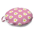 thumbnail image 1 of Romantic Round Floor Cushion with Handle, Morning Along Sunny Side up Eggs Inside Hearts Breakfast Time Details, Pillow for Living Room & Dorms, 18" Round, Pink Mustard and White, by Ambesonne, 1 of 4