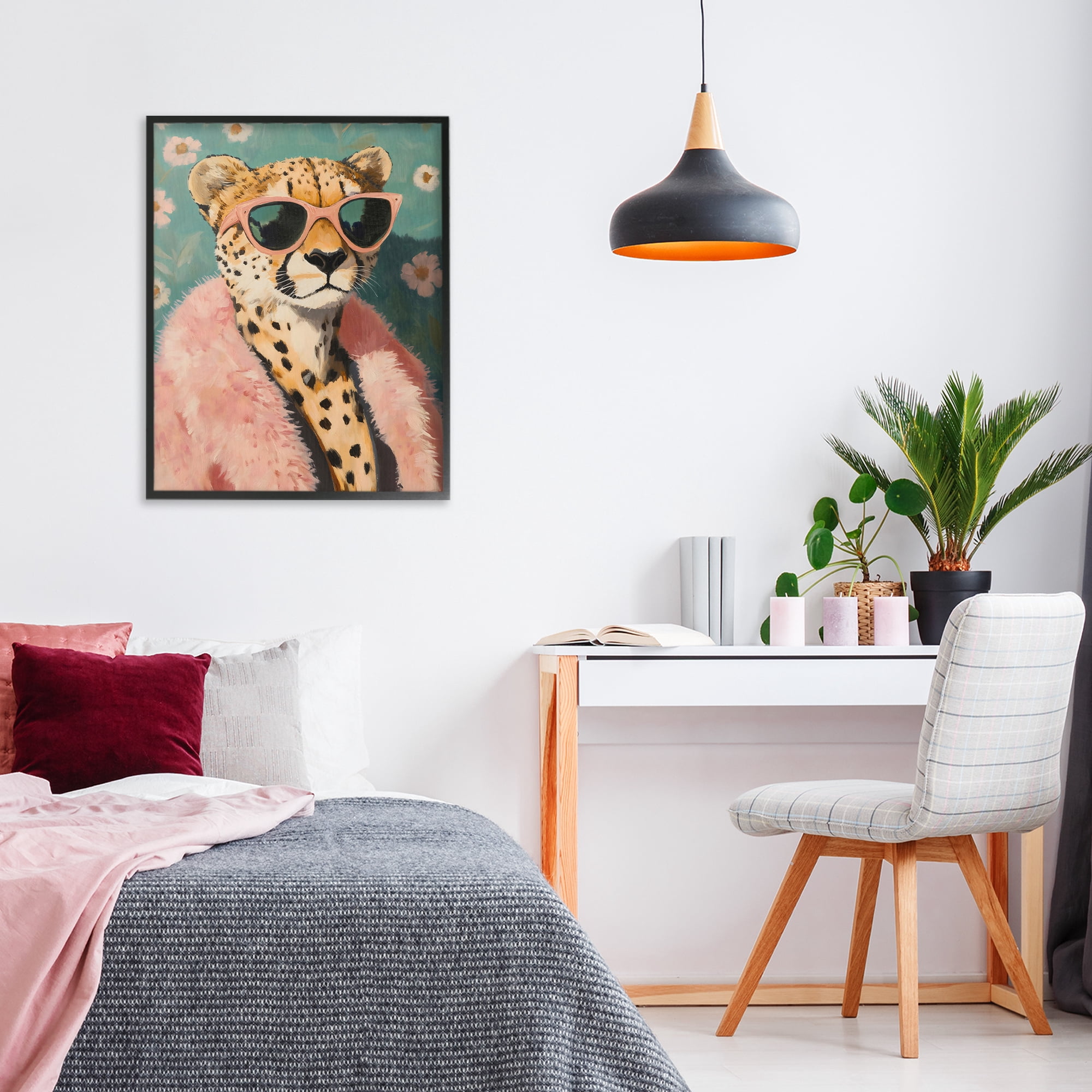 Stupell Industries Glam Cheetah in Pink Fur Black Framed Giclee Art, design by The Prints Vibe