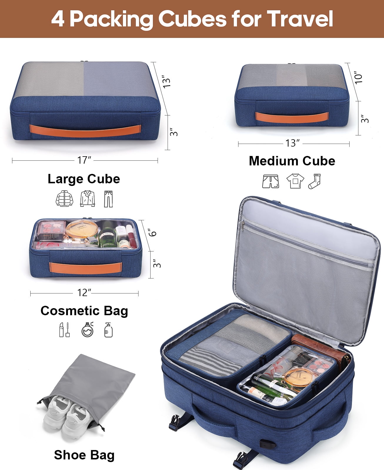 UKEIN Travel Backpack for Men & Women Carry On Backpack Flight Approved Expandable 42L Waterproof Anti-Theft Personal Item Backpack with Packing Cubes and Shoe Pocket