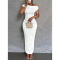 thumbnail image 3 of Women'S Elegant Maxi Dress Short Sleeve Bodycon Cocktail Prom Summer Oblique Off-Shoulder White S, 3 of 5