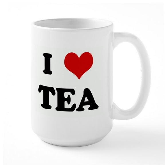CafePress - I Love TEA Mugs - 15 oz Ceramic Large White Novelty Mug