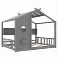 thumbnail image 6 of [Luckynote]Full Size Floor House Bed, Montessori Bed with Storage Shelf, Playhouse Bed with Roof Design, Gray, 6 of 10