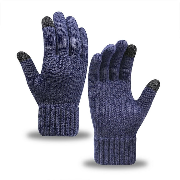 Winter Knit Gloves Touchscreen Warm Full Fingers Thermal Soft Outdoor Hiking Driving Cycling Riding for Men -Blue