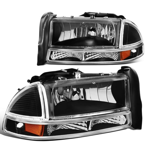 DNA Motoring  For 97-04 Dodge Dakota Durango Black Amber Corner Headlight Bumper Parking Lamps