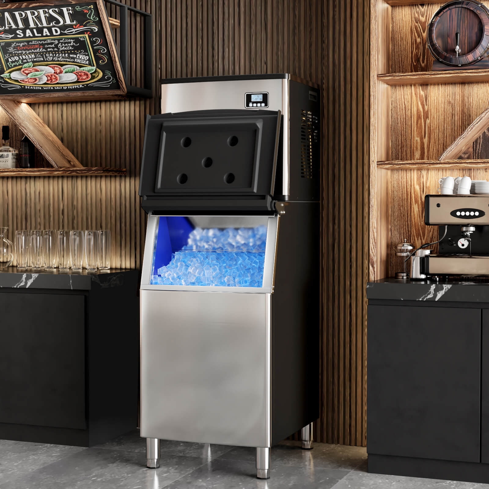 Costway Commercial Ice Maker Machine 418 LBS/24H with 200 LBS Storage Bin for Restaurant