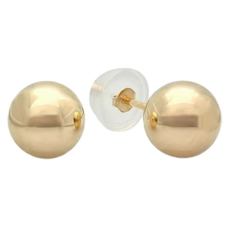 14k Yellow Gold Ball Stud Earrings Silicone Covered Pushbacks 2mm