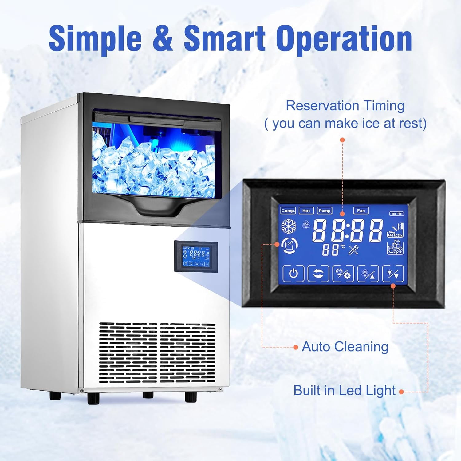 GAOMON Commercial Ice Maker Produces 100 LBs/24 h, with the Ability to Produce 5x10 Pieces in 5-10 Minutes and Store up to 30 Pounds of Ice. Ideal for Countertop Ice Machine in Home and Commercial