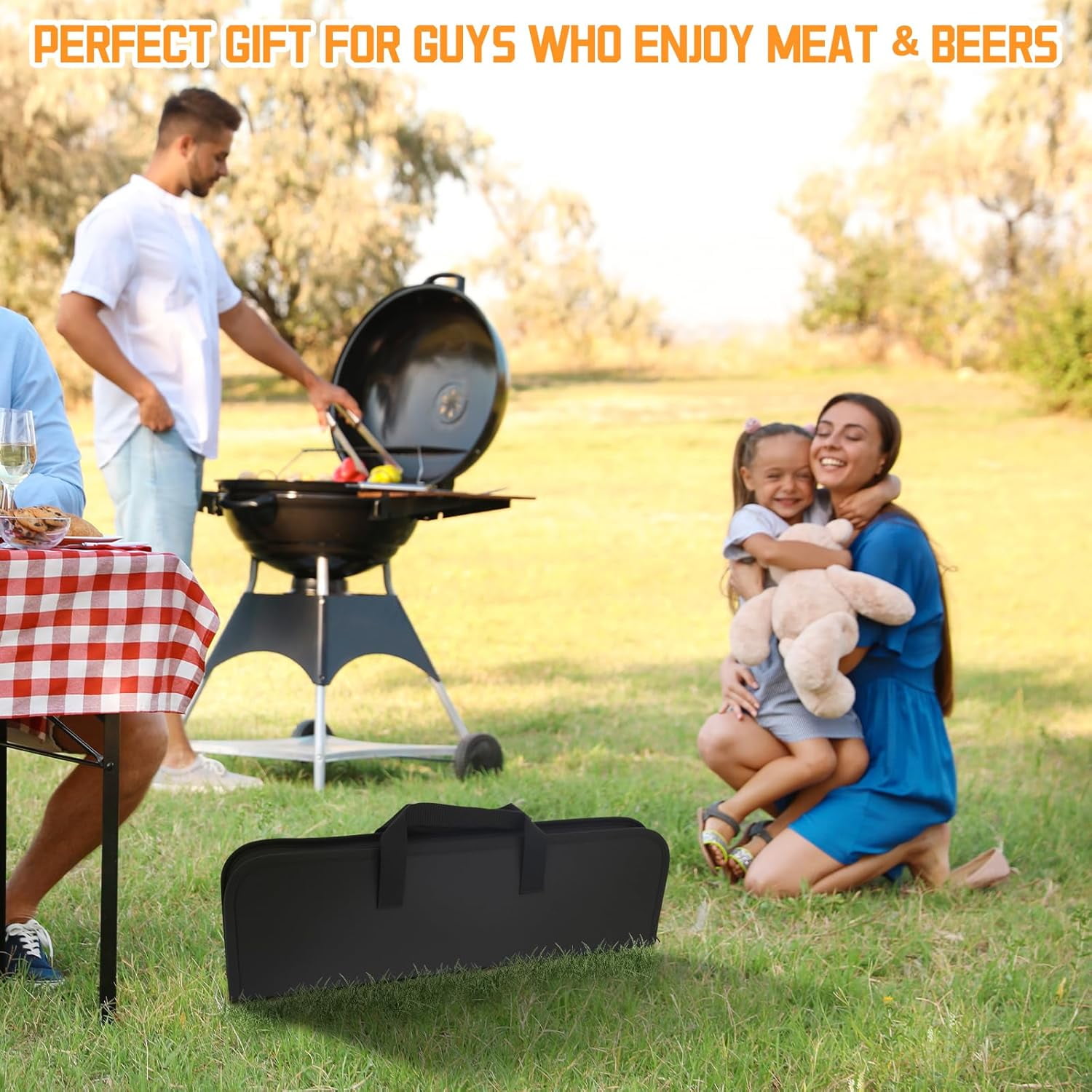 9Pcs Grill Accessories Set with Extra Thick Stainless Steel Spatula, Fork, Tongs, Skewer & Brush, Complete BBQ Grill Tools Kit with Portable Bag, Grilling Gifts for Men Dad Birthday Christmas