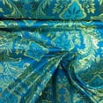 thumbnail image 3 of Metallic Floral Brocade Fabric 60" By Yard in Red Gold White Purple Blue Green (Turquoise / Gold), 3 of 4