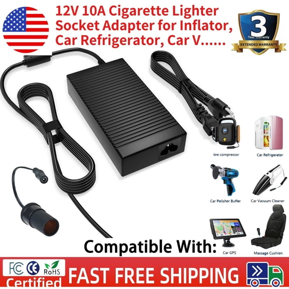 12V 10A Cigarette Lighter Socket Adapter for Inflator, Car Refrigerator, Car V..