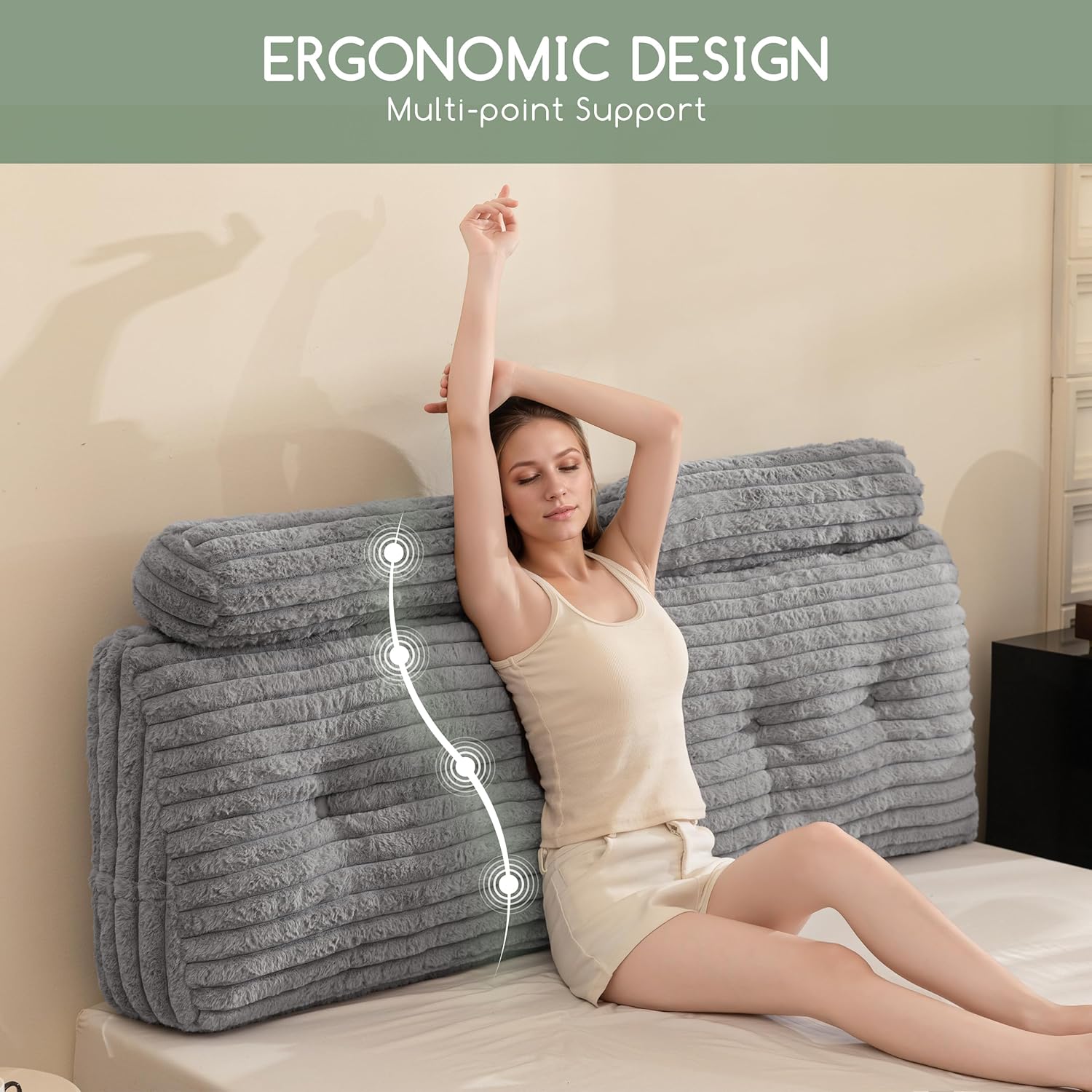 Triangular Headboard Wedge Pillow with 2 Cylindrical Pillows and Memory Foam Filling, Daybed Pillows for Sitting up, Reading or Working with Removable Cover,Queen 59.1"x19.7"
