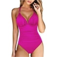 thumbnail image 1 of One Piece Bathing Suit for Women Shirred Tummy Control Swimsuits Halter Backless Monokini Swimwear, 1 of 4