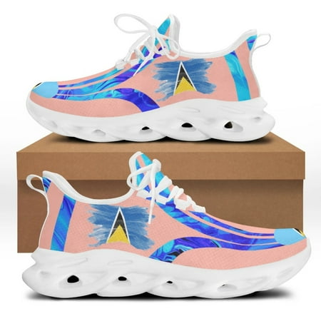 

Saint Lucia Printing Women Lace Up Flat Shoes Summer Mesh Breathable Custom National Sneaker Shoes for Light Flats