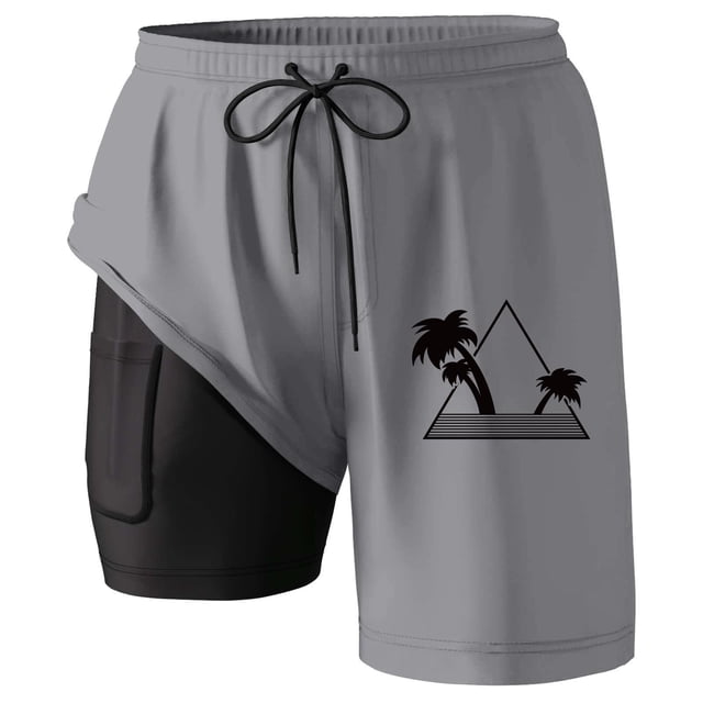 Mens Board Shorts Bathing Suit With Compresssion Liner Inseam Board Shorts With Pockets Short De Plage Homme Grey L