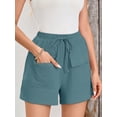 thumbnail image 3 of Chiclily Womens Lightweight Shorts Grey Blue L Casual Summer Wide-Leg Shorts Waffle Knit Drawstring Shorts with Pockets, 3 of 8