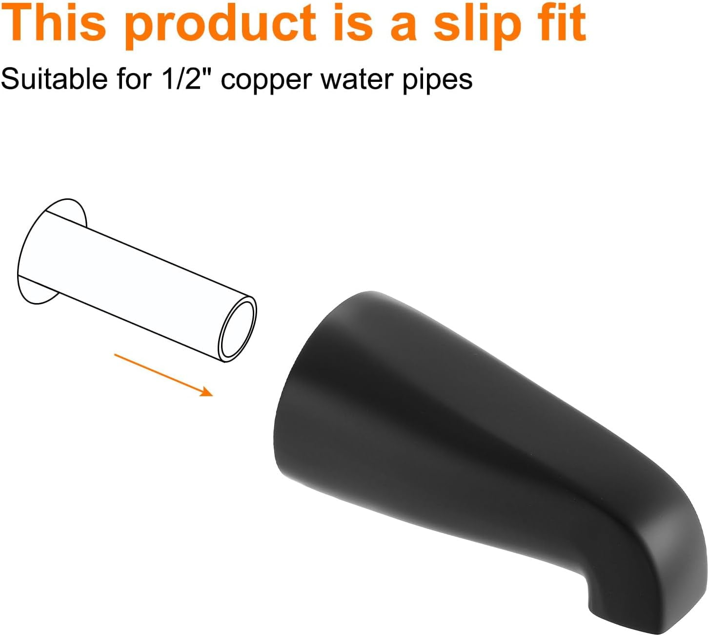 RGHJAR-Tub Spout, Bath Slip-On Tub Spout Zinc Alloy Bathtub Faucet with Hexagonal Wrench without Diverter for 1/2 Inch Water Tube for Bathroom Kitchen, Black