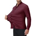 thumbnail image 2 of Youclos Men's Stretch Long Sleeve Button Down Dress Shirt, Band Collar with Chest Pockets, Casual Standard Fit, 2 of 8