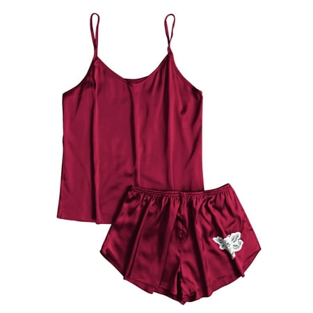 

Women Plus Size Sexy-Lingerie Satin Silk Babydoll Sleepwear Lace Up Nightwear Pajamas Set