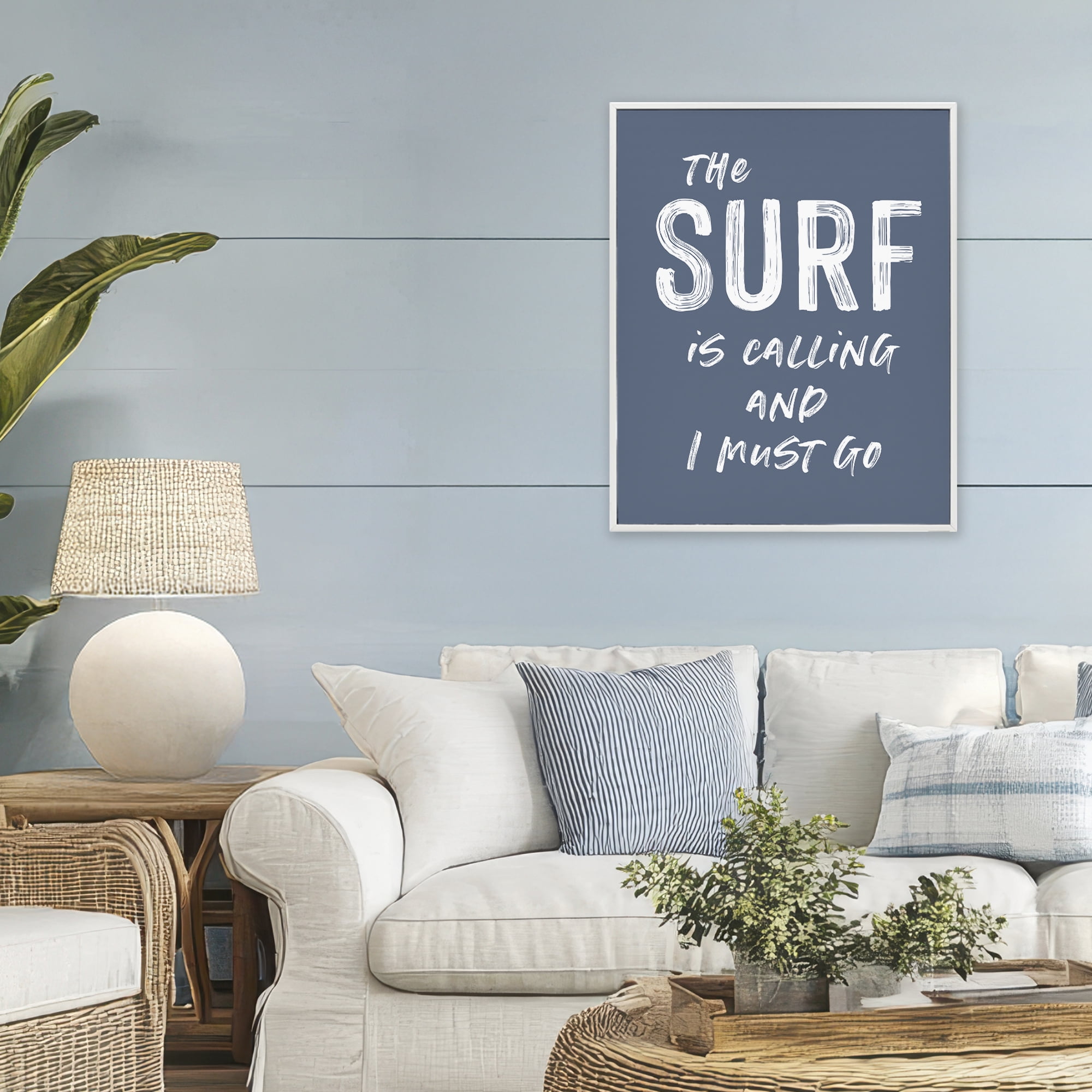 Surf Is Calling Must Go White Framed Giclee Art, design by Lettered and Lined