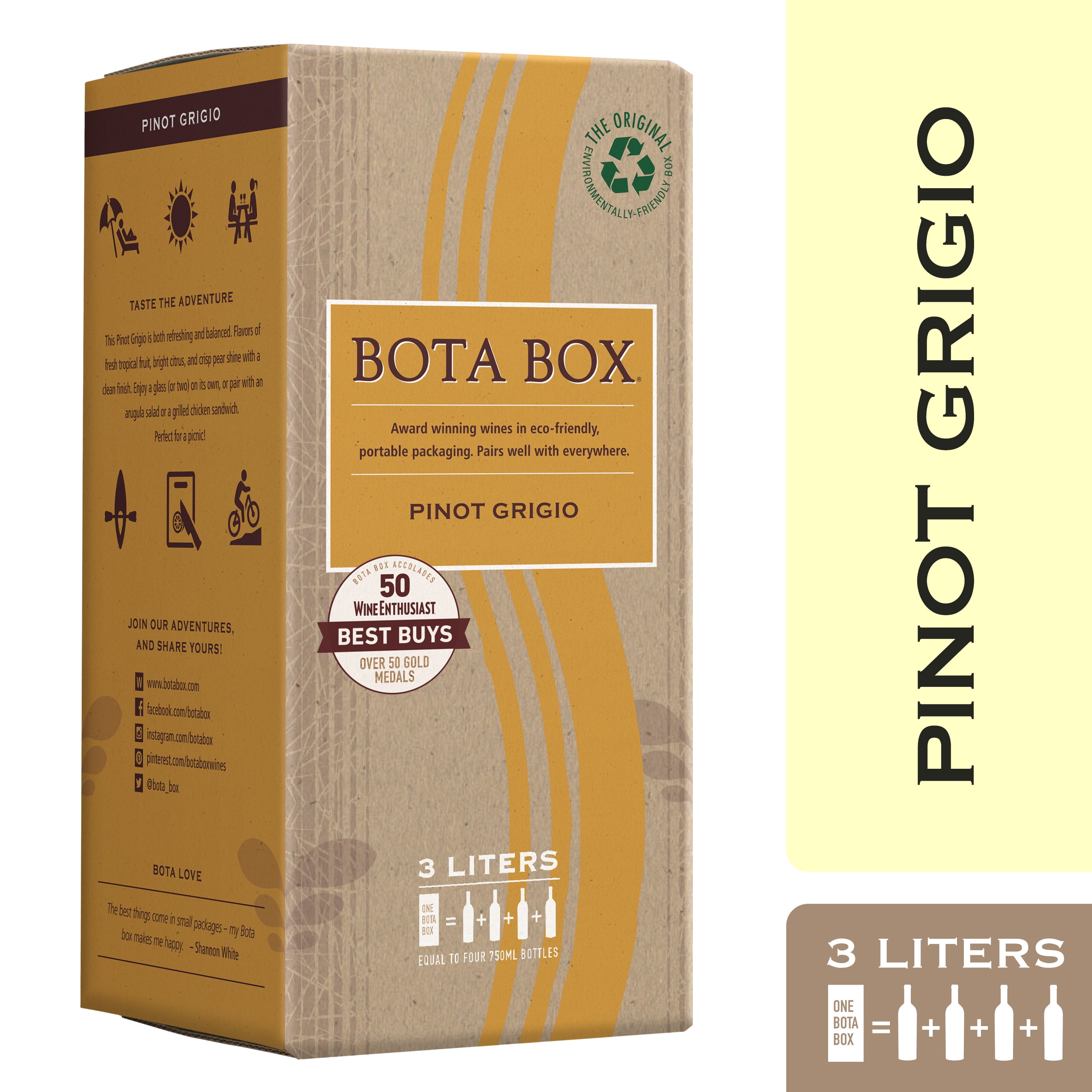 Bota Box Pinot Grigio White Wine, California, 3 L Box