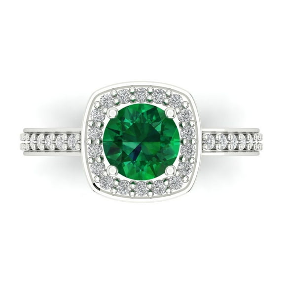 Clara Pucci 14K White Gold 1.33ct Emerald Solitaire with Accents Ring