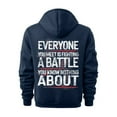 thumbnail image 4 of Men's Letter Graphic Print Hoodie with Zipper Arm Pocket, EVERYONE YOU MEET IS FIGHTING A BATTLE YOU KNOW NOTHING ABOUT Fleece Cardigan, Oversized Casual Pullover,Navy,3XL, 4 of 4