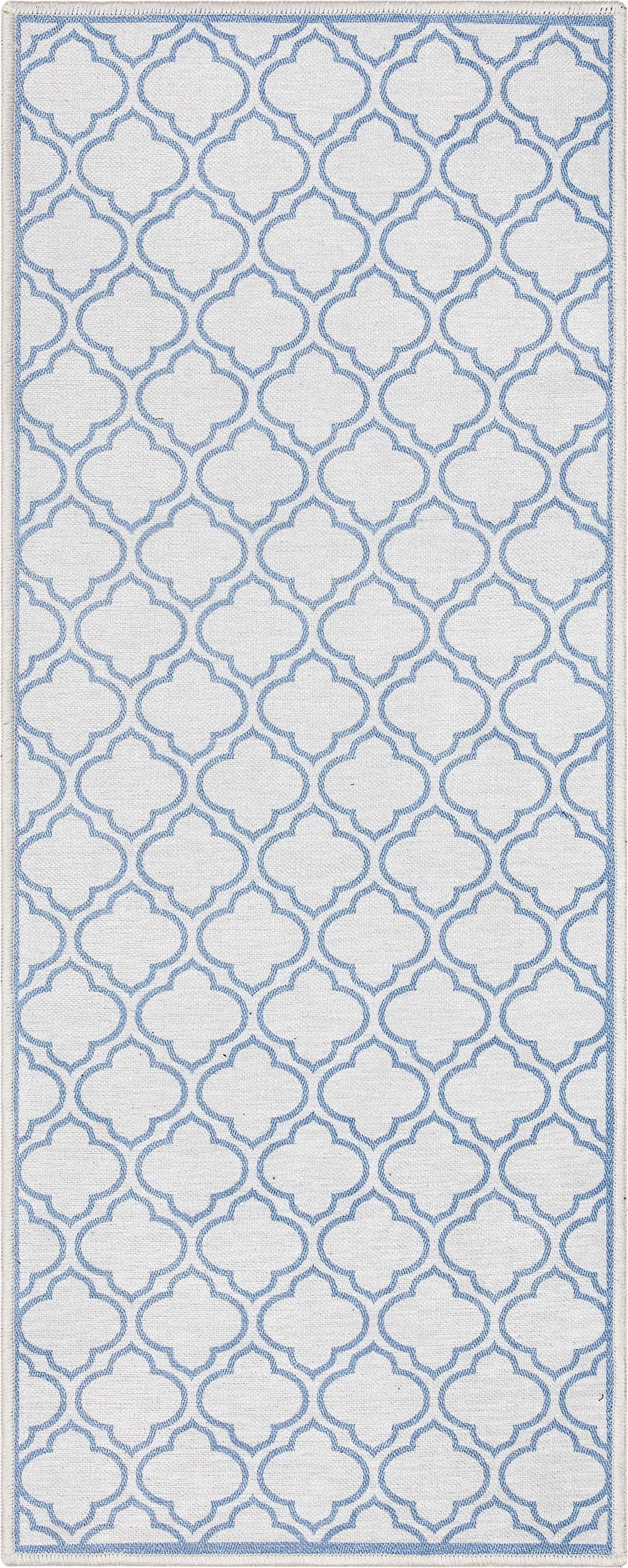 Well Woven Apollo Lattice Modern Moroccan Ivory Dark Blue 2' x 5' Runner Machine Washable Rug