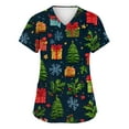 thumbnail image 2 of Garbnen Christmas Scrub Tops V Neck Short Sleeve Women Tops Holiday Print Nurse Uniform with Pockets S-5XL, 2 of 5