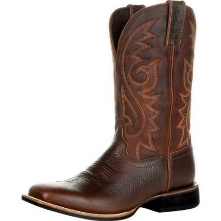 

Men s Leather Retro Embroidered Boots Wide Head Middle Tube Thick Soled Boots Brown