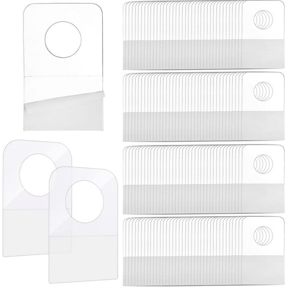 300 Pcs Clear Self Adhesive Folding Hang Tabs,Bexikou Plastic Plastic Display Hand Tabs,Round Hole Sticky Hang Tabs for Store Retail Small Sale Items Hanging Display (1.3x0.9 Inch)