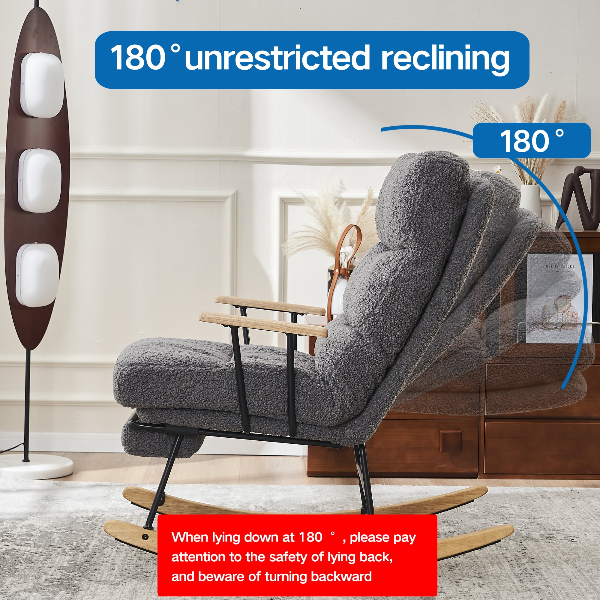 Banome Modern Teddy Gliding Rocking Chair with High Back - Retractable Footrest and Adjustable Back Angle - Perfect for Nursery, Living Room, and Bedroom