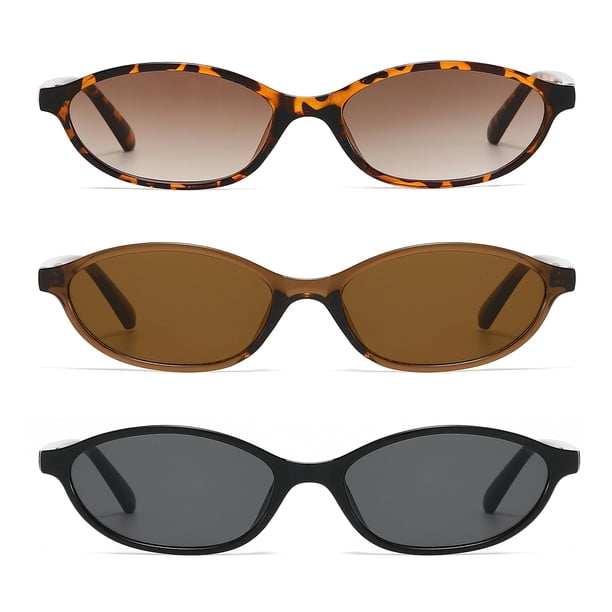 Lentes de Sol NULOOQ Retro Ovalados con Forma de Ojo de Gato para Mujer, Tendencia Y2K, Paquete de 3