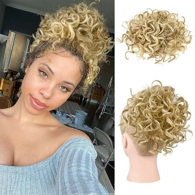 Fiudx Moño de Seda de Alta Temperatura para Cabello Rizado, Moño Ajustable con Cordón, Aspecto Suave y Natural, Ideal para Fiestas, Uso Diario y Ocasiones Especiales, Transforma Tu Estilo Fácilmente,