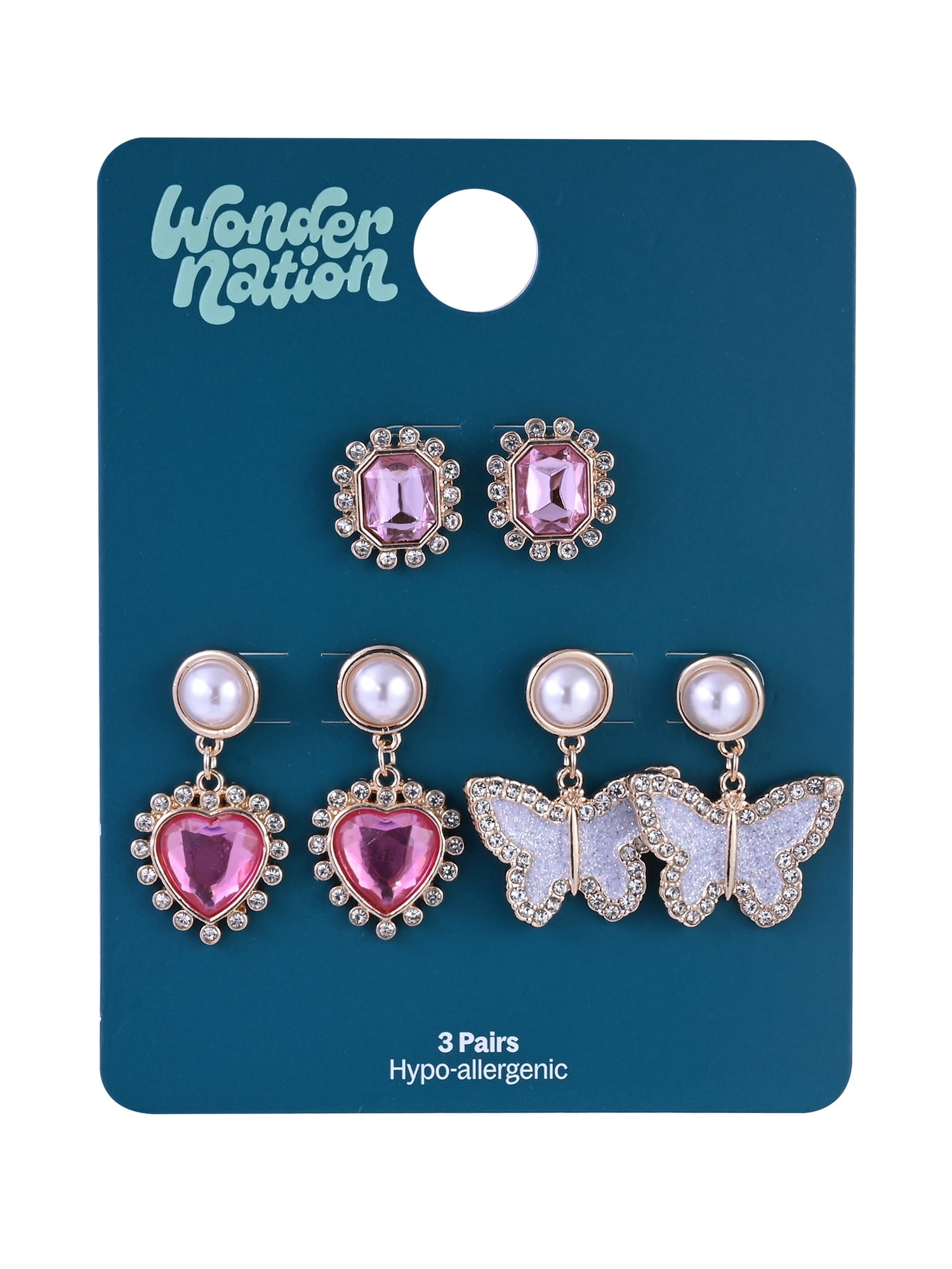 Wonder Nation Goldtone 3pc Butterfly Multi Stone Glitter Drops Earring Set