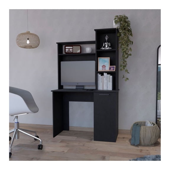 Bookcase XS Benzoni, Compact Office Wooden Bookshelf, Black Finish Small Storage Cabinet, Organizer for Books, Files, or Home Office Decorations