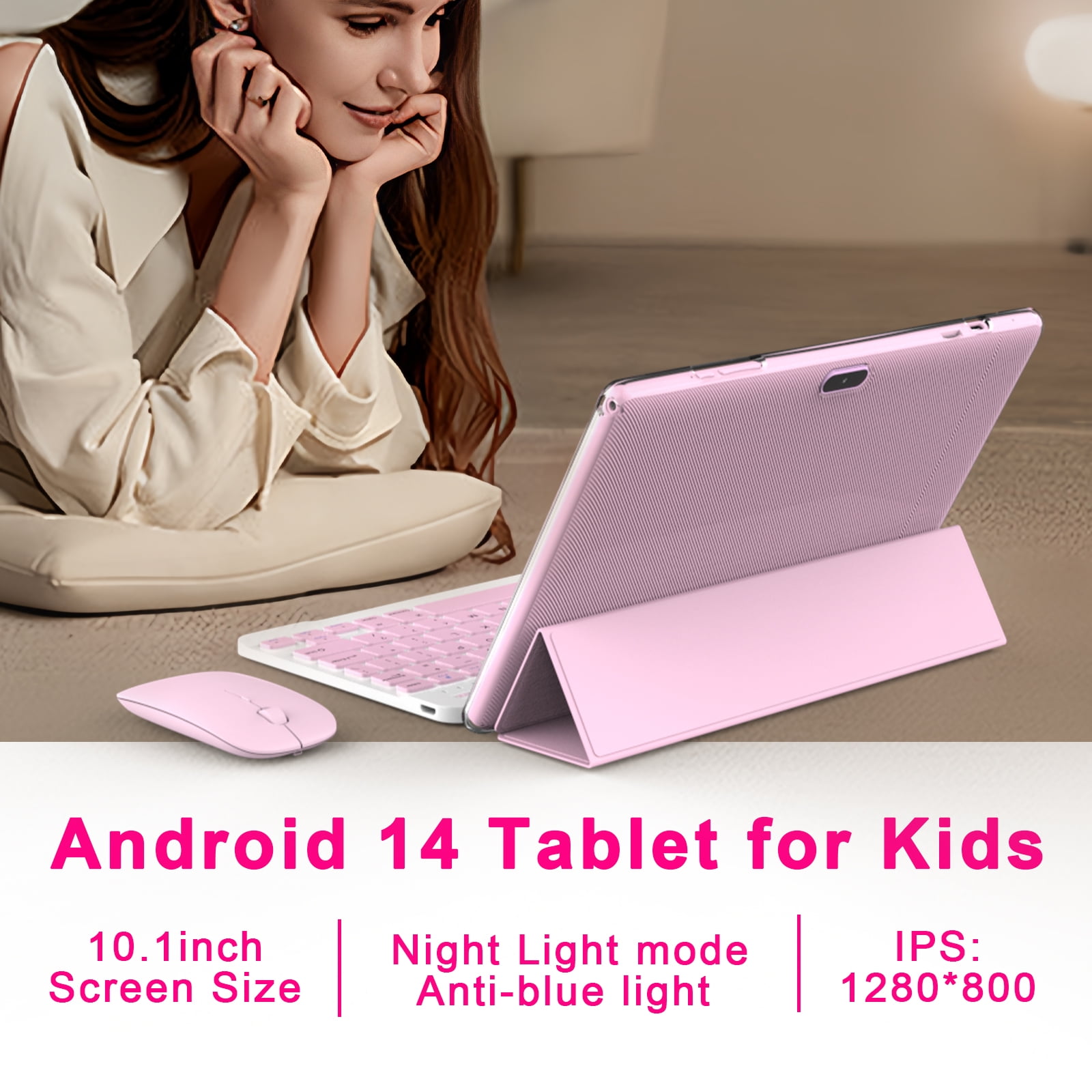 2024 Newest Android 12.0, 10.1 Inch Tablet with Keyboard Case, 4GB+64GB ROM/1TB Expand Tablets, Quad Core, HD Touch Screen, Dual Carema, Games, 2.4G/5G Wi-Fi 6, BT, Google GMS Certified