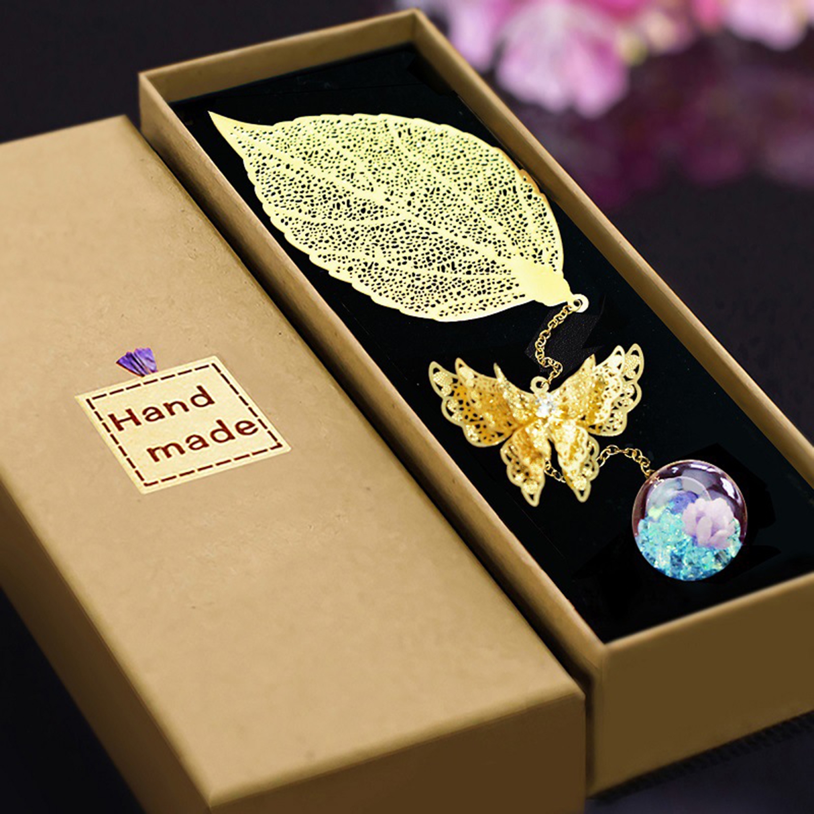 CherryHome Bookmark Gift Box Reading Bookmark Set Handmade Metal Leaf