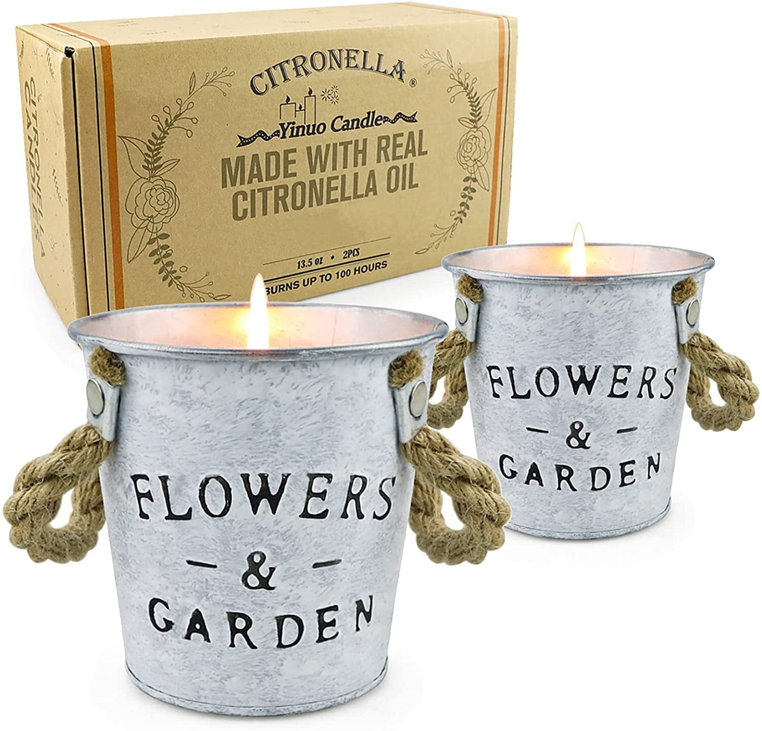 Citronella Candles Outdoor 13.5 Oz 50 Hours Long Lasting Natural Scented Soy Candle with Fresh Citronella Oil 2 Pack Candle Set for Garden Backyard Patio Yard Balcony Camping Indoor Outdoor