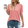 thumbnail image 2 of ONLYSHE Womens Summer Cute Henley Tunic Tops Short Sleeve Casual Loose Fit V-Neck T Shirts Blouse, 2 of 5