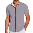 thumbnail image 3 of Mens Shirts Short Sleeve Solid Color Zip Up Slim Fit Lapel Casual Summer Shirt Grey M, 3 of 10