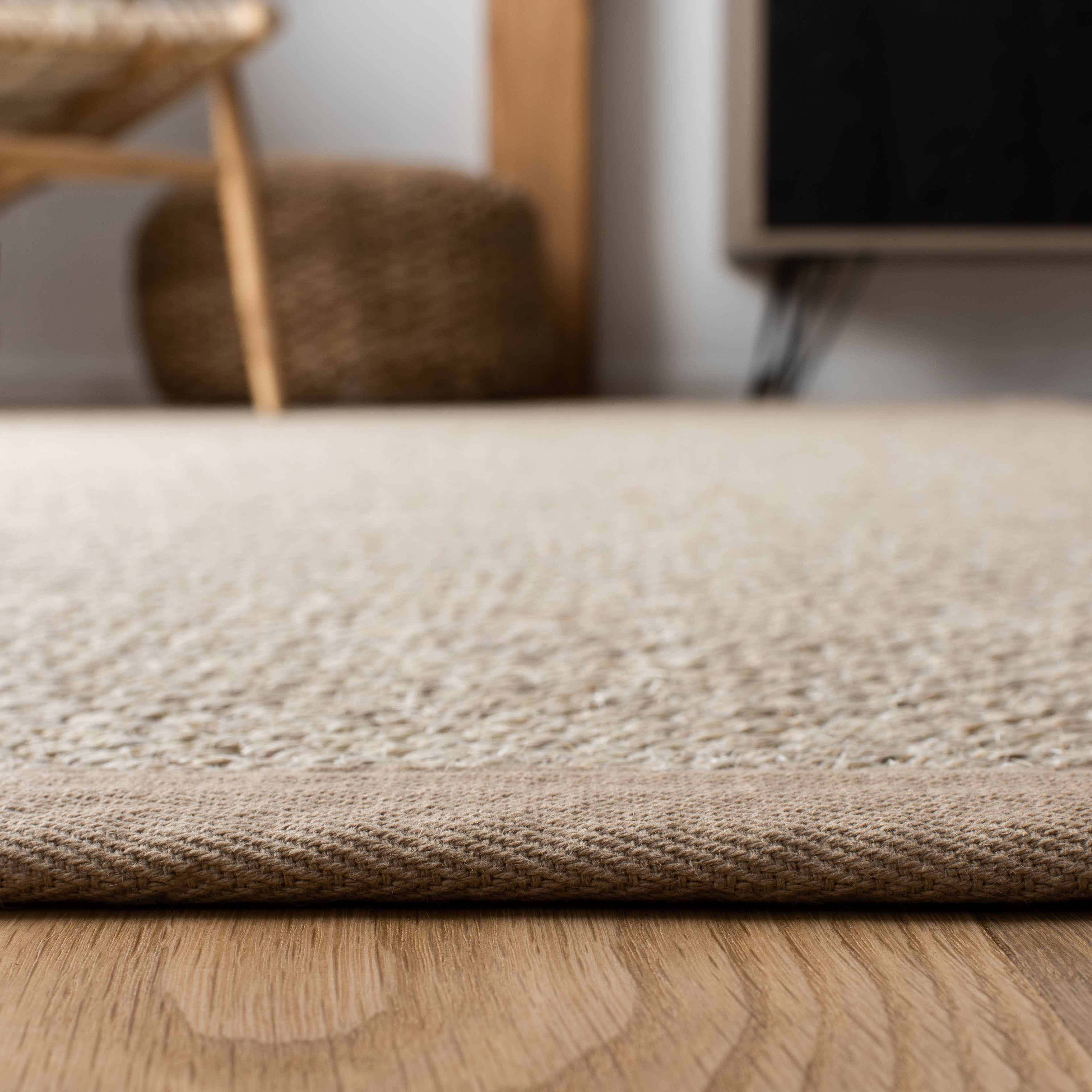 SAFAVIEH Natural Fiber Kentigern Border Seagrass Runner Rug, Marble/Linen, 2'6" x 8'