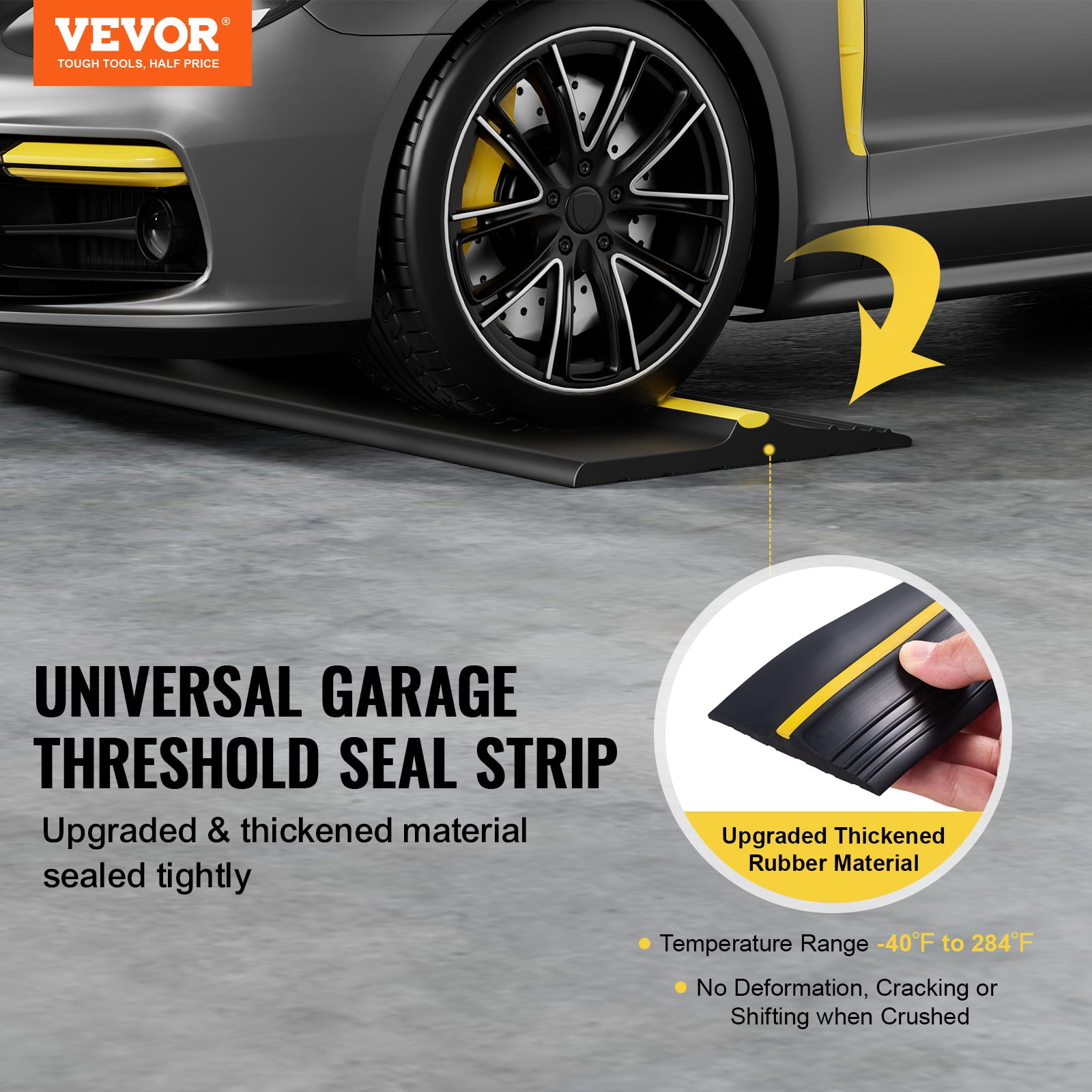 VEVOR Garage Door Threshold Seal Strip, 10 FT Universal Garage Door Floor Seal Strip with Adhesive, Garage Door Bottom Weatherproof Strip, Upgraded Thick PVC DIY Weather Stripping Replacement, Black