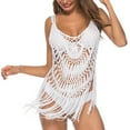 thumbnail image 5 of SWSMCLT Beach Swimsuit Coverup for Women Sheer See Through Net Lace Bikini Swim Bath Suit Bathing Suit Cover Ups Summer Pool Crochet Flowy Fringe Tassel Sleeveless White Small-Large, 5 of 5