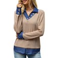 thumbnail image 6 of Wevis Women's Patch Denim Collar Knit Sweater Button Down Long Sleeve Autumn Blouse Casual Layered Look Fall Pullover Tops, 6 of 7