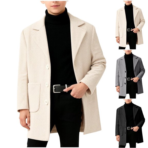 Zpanxa Boys Winter Coats Boys Herringbone Single Breasted Wool Blend Overcoat Kids Notched Lapel formal Windproof Mid Coat