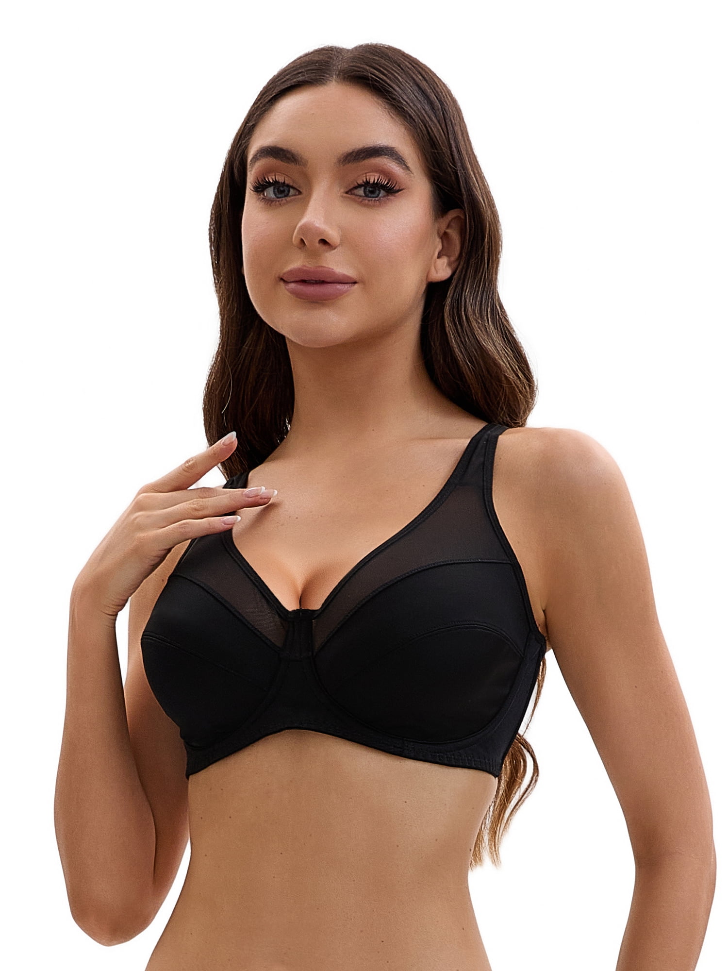 Unique Bargains Women's Mesh Adjustable Strap Underwire Soft Bras E 44 Black